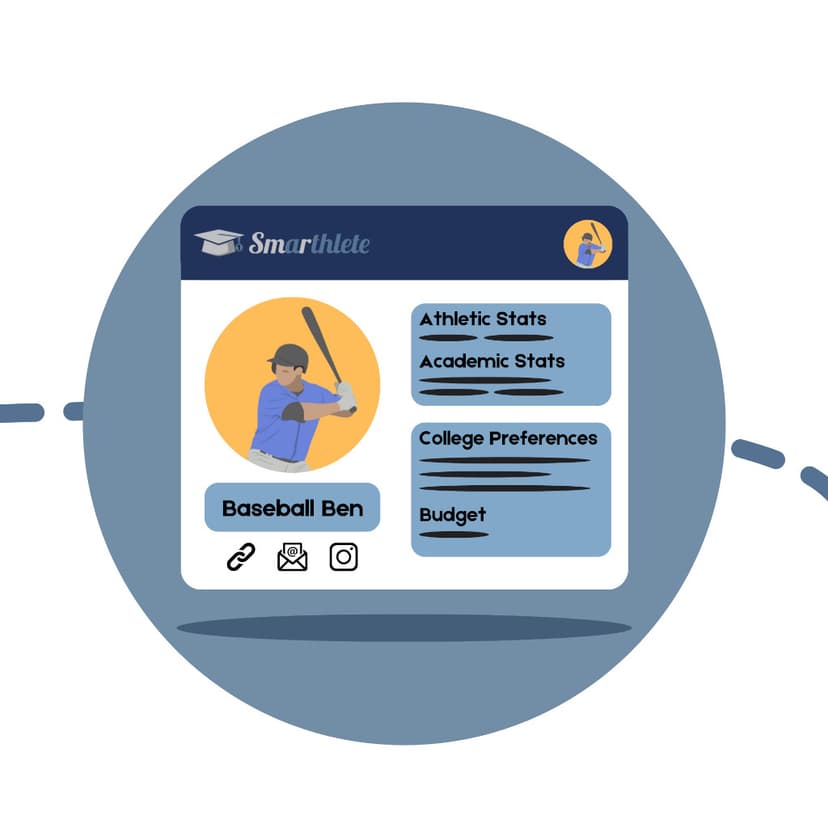 A graphic displays a male baseball player's recruiting profile.